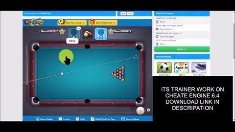 8 Ball Pool hack with Cheat Engine 6 4 all Rooms Long Line Safe Trainer v3 3 13 100 Safe 2016
