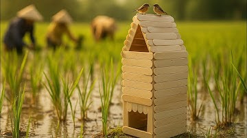 Building a Dream Popsicle-Stick House in a Rice Field 🌾 | Ultimate DIY Nature Craft 2025 #first 