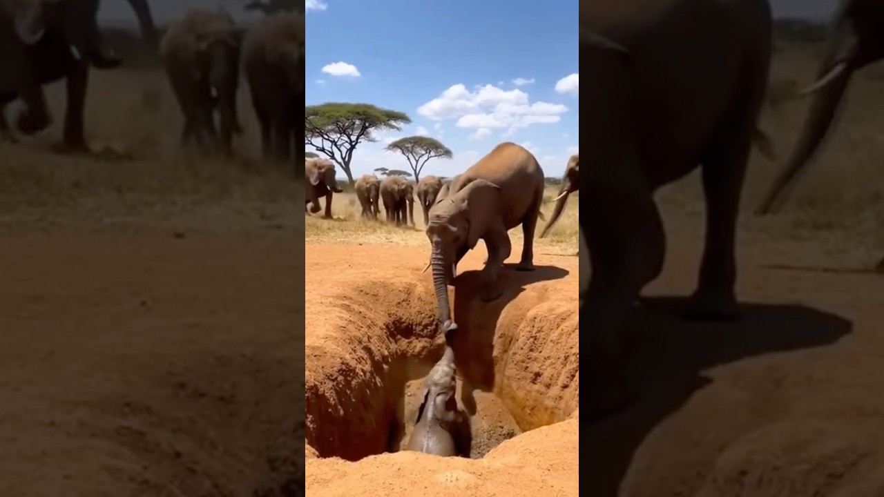 When the baby falls into danger, how does the mother elephant fight desperately to lift it? 🐘🔥🐘