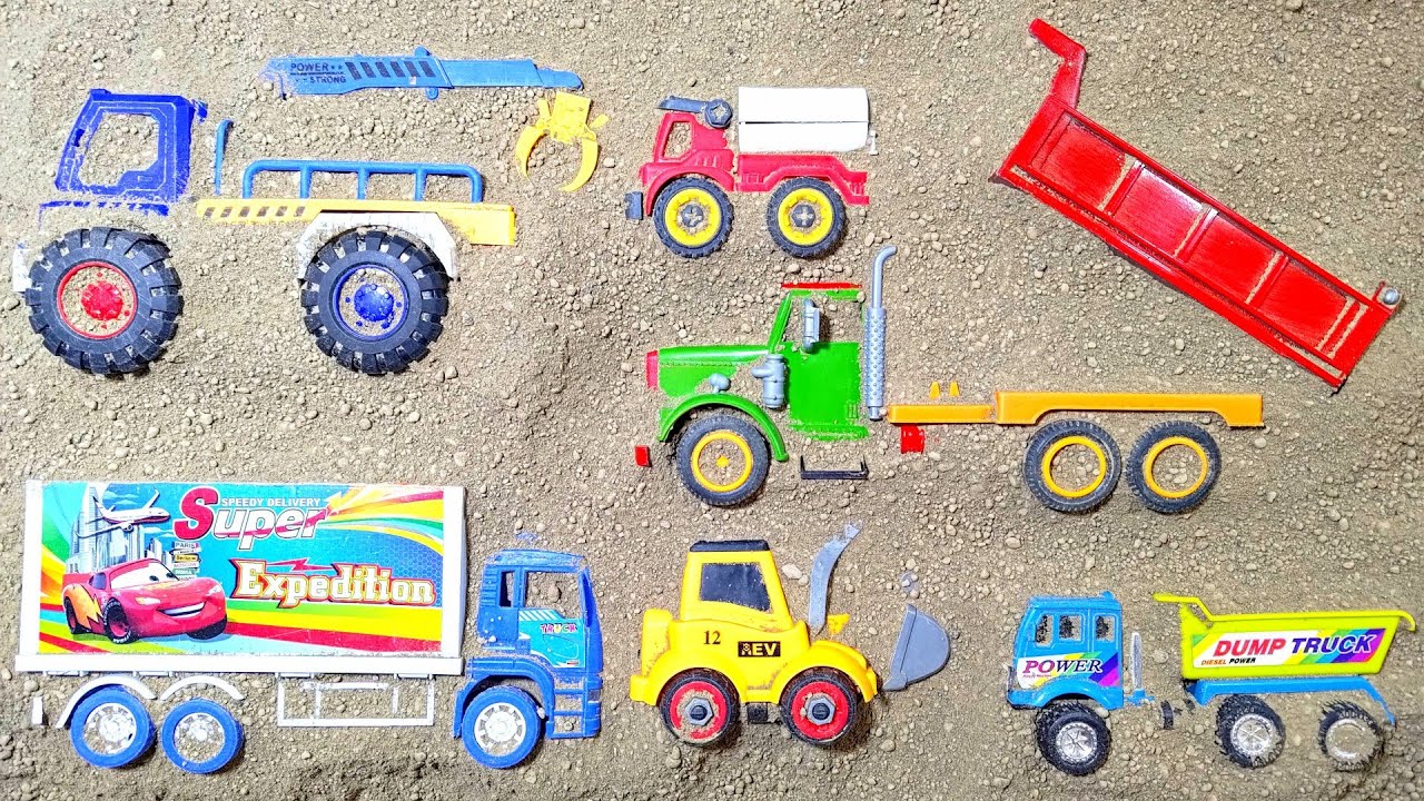 Temukan Mobil Mainan Terkubur Dump Truk, Truk  Pemadam, Truk capit, truk box | Aksi Mainan