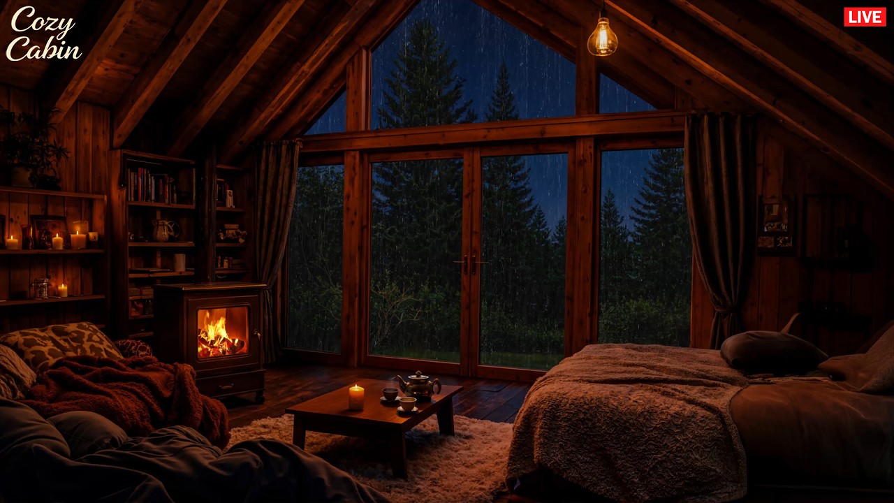 Rain Sounds Cozy Cabin Bedroom 🌧️🔥 Fireplace Night for Deep Sleep - YouTube