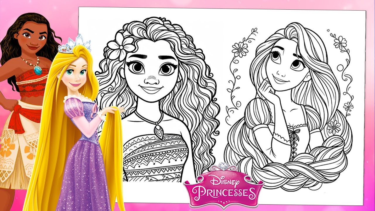 Colouring Disney Princesses | Colour Princess Rapunzel and Moana - YouTube