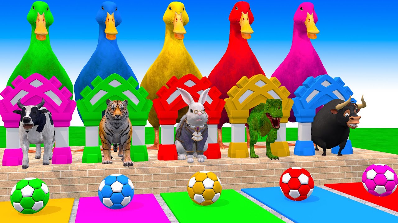 Long Slide Game With Cow Rabbit Dinosaur Gayal Tiger -3d Animal Game -  Funny 3d Animals