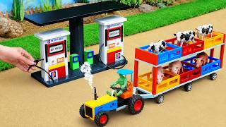 DIY Mini Gas Station for Tractor Carrying Animals | Two Floor Animal Trailer Science Project