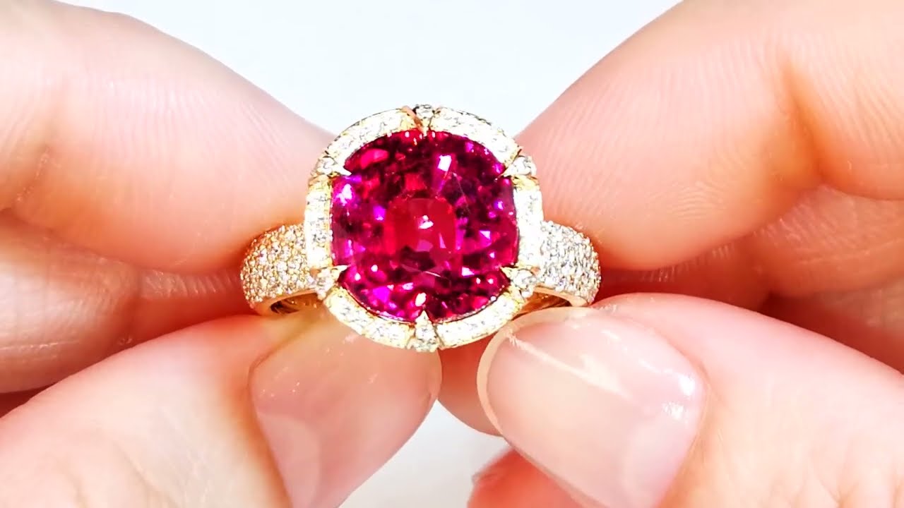 Brazilian Neon Rubellite Tourmaline Ring at  7.66 carats  by Kat Florence KF08646