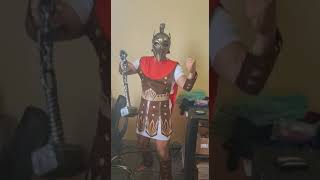 Kit Fantasia Gladiador Romano Roupa, Capacete E Martelo Adulto