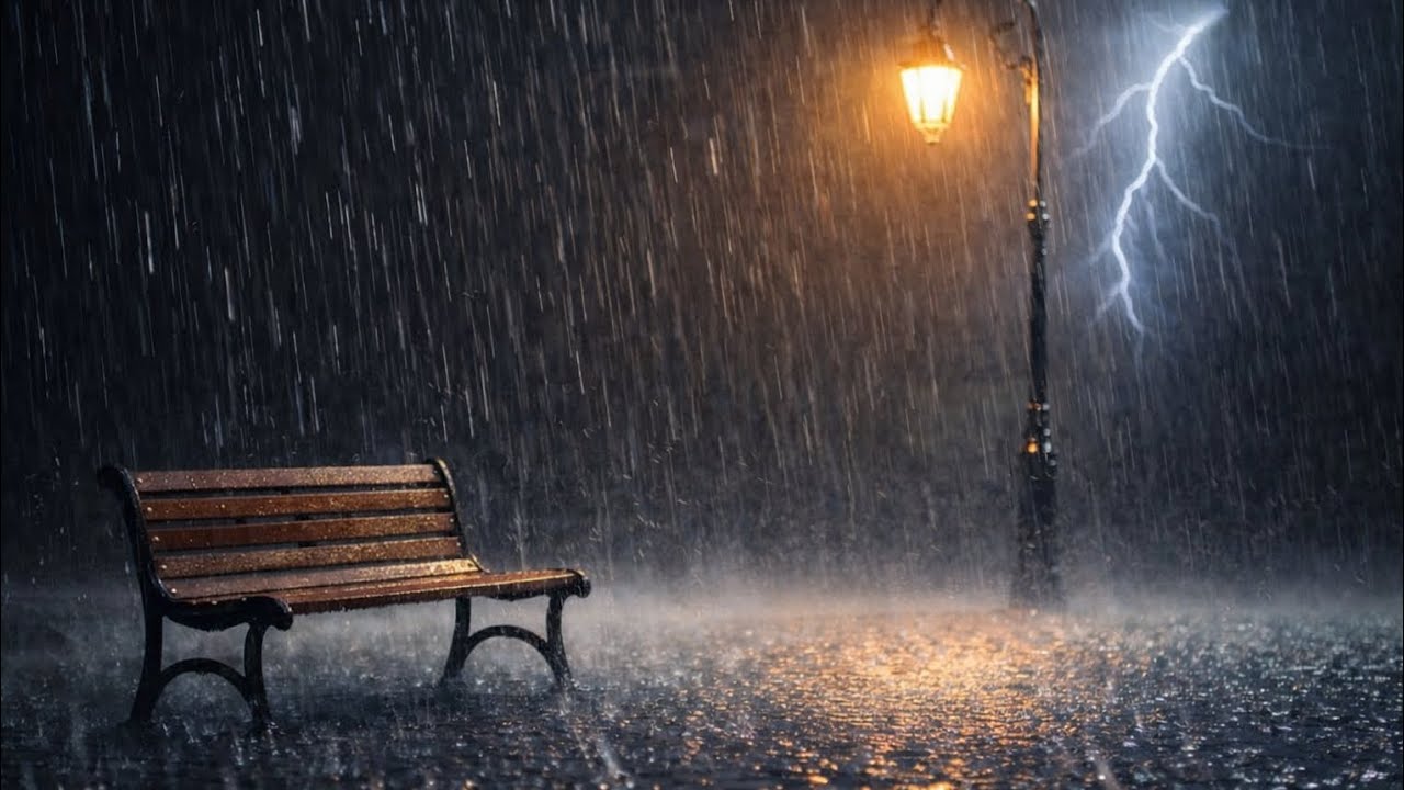 Cozy Lamp Light & Heavy Thunderstorm 🌩️ Rain Sounds for Deep Sleep | ASMR 4K