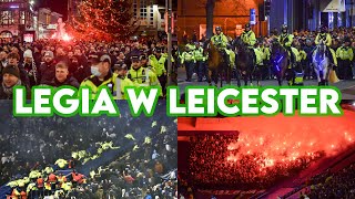 Kibice Legii Warszawa w Leicester - przemarsz, race, doping