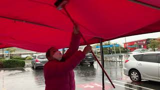 Out in the Pink Caravan during a thunderstorm