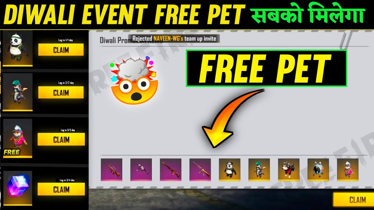 How To Get Free Pet in Free Fire Free Fire New Event Diwali Event