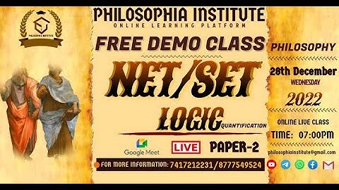 NET/SET LOGIC(QUANTIFICATION)2022 II FREE DEMO CLASS II PHILOSOPHIA INSTITUTE
