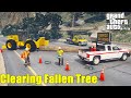 GTA 5 Mods Construction Company Using Chainsaws & Logging Skidder To Remove Fallen Tree From Highway