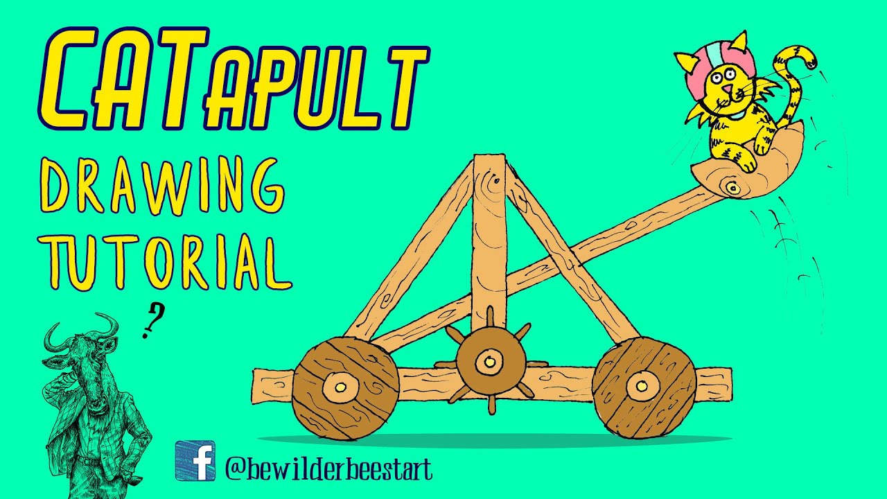 Learn How To Draw A Funny Cat - A Catapult - Step By Step Drawing Lesson