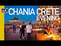 Chania crete walking tour of the city at night  4k ultra