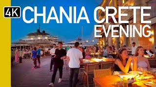 Chania, Crete Walking Tour Of The City At Night | 4K Ultra HD