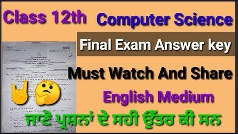 pseb 12th class computer science final exam answer key #English medium #answerkey computer  12th