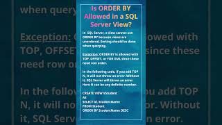 Is ORDER BY Allowed in a SQL Server View | ORDER BY | VIEW #shorts #sqlserver #sqldb