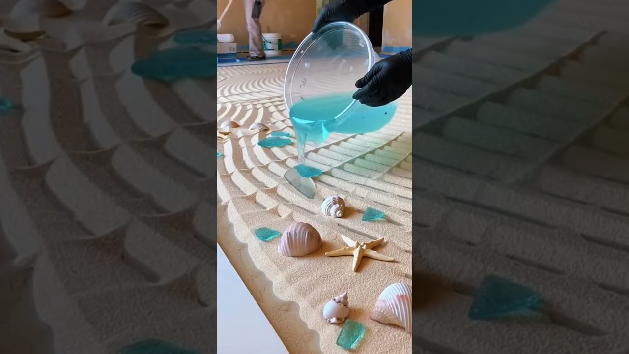 3D Beach Epoxy Floor Installation | Ocean Resin Pour + Shells 