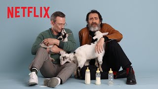 Christian Slater & Demián Bichir Play With Baby Goats While Answering Questions