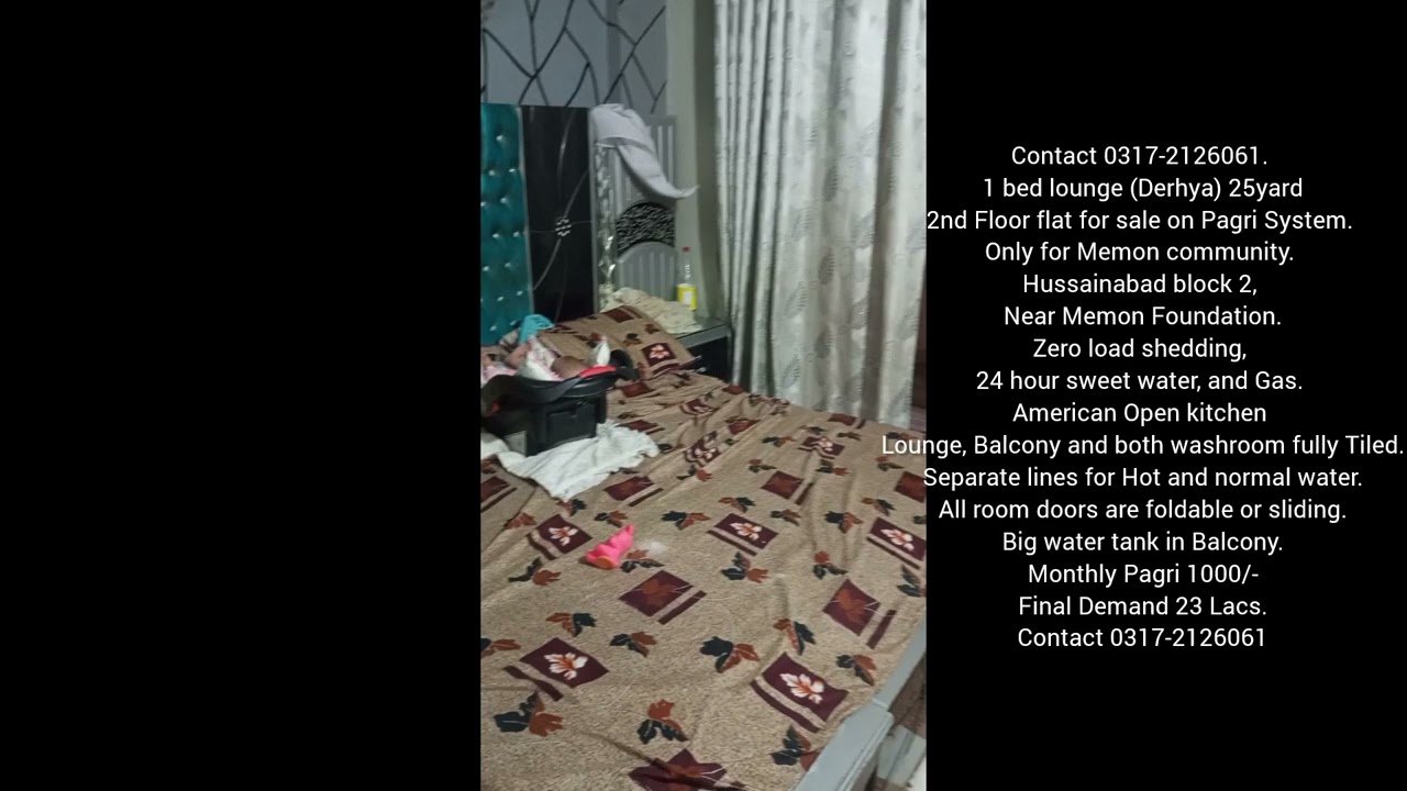 1 Bed lounge Flat| Sale on Pagri System| Hussainabad 2 Memon Foundation - Karachi| Only Memon Family