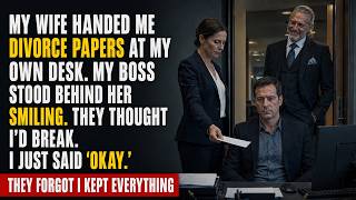 My Wife Handed Me Divorce Papers at Work — My Boss Stood Behind Her Smiling. She Regretted It…