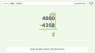 Long Subtraction Problem 466-435.8: Step-by-Step Video Solution