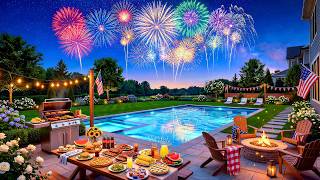 🇺🇸 4th of July Backyard Fireworks Ambience 🎆 Cozy Summer Night BBQ & Relaxing Patriotic Music | 4K