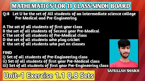 Sets | Exercise 1.1 Q.8 | Class 11 Mathematics Sindh Board | Unit 1 Intermediate Math Karachi board