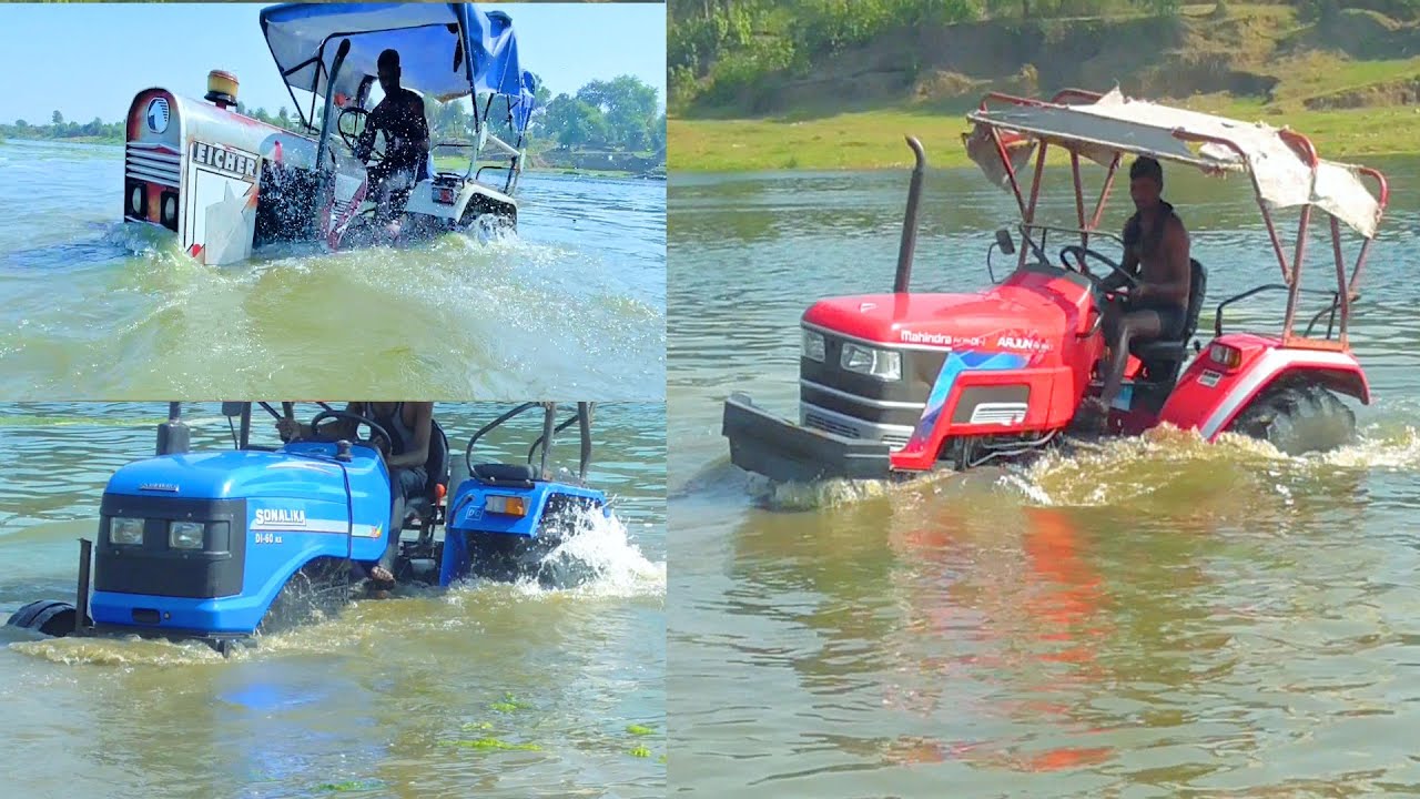 Download Tractor Washing in River | Sonalika 60 Rx | Mahindra Arjun NOVO 605 Di | Eicher 242
