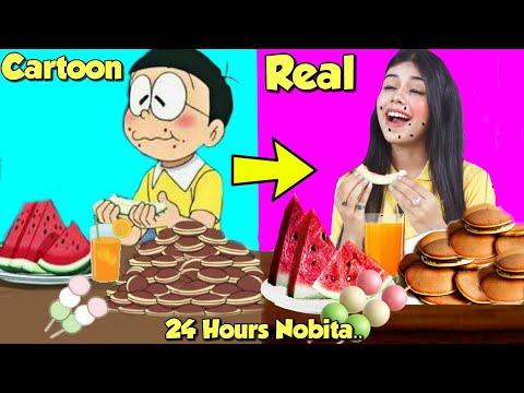 Eating Like Nobita For 24 hours..   Doraemon's *Doracake* in Real Life *Yummy*