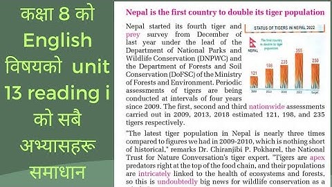 class 8 english subject unit 13/reading i /writing i grammar i all exercises solution  #video