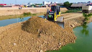 Unbelievable SHANTUI DH17C3 at Full Power! Pushing Soil into Water for a Massive New Landfill