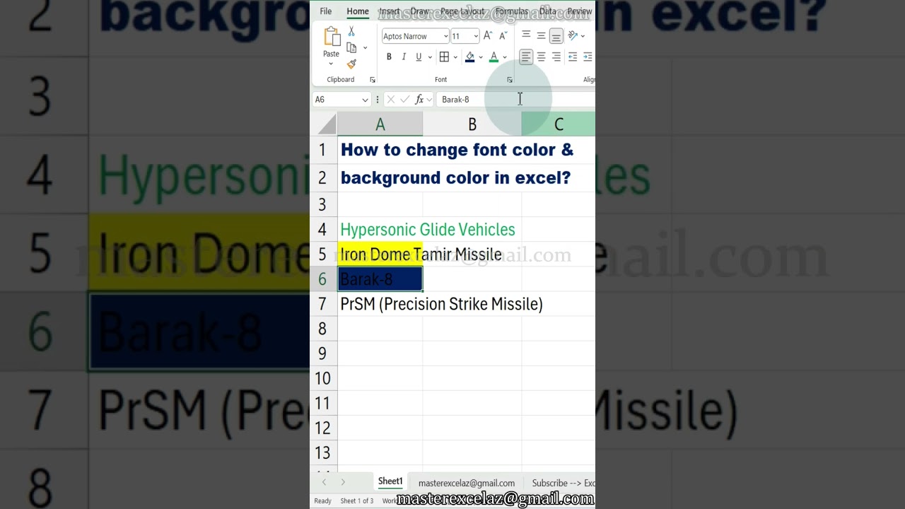 how to change font and background colour in excel - excel shorts