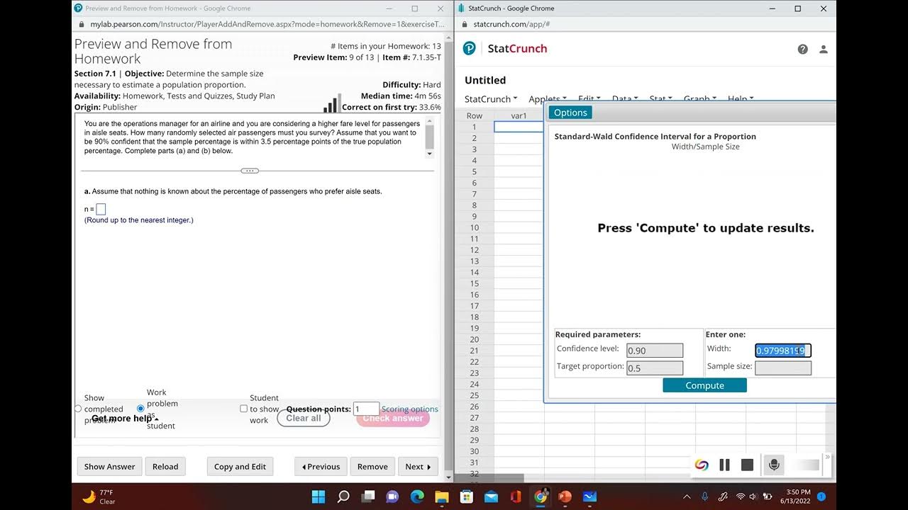 Finding Sample Size Required Using Statcrunch YouTube
