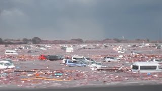 2011 Japan Tsunami - Sendai Airport Terminal. Full Footage