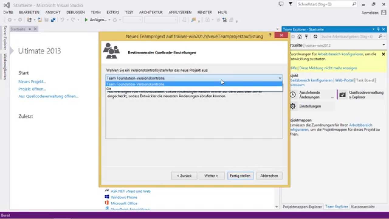 Team Foundation Server 2013 Tutorial: Teamprojekt anlegen |video2brain ...