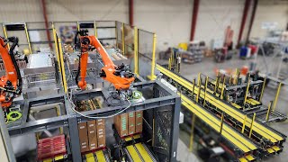 BW Packaging Robotic Case Palletizer with Transfer Car - Cases of Produce