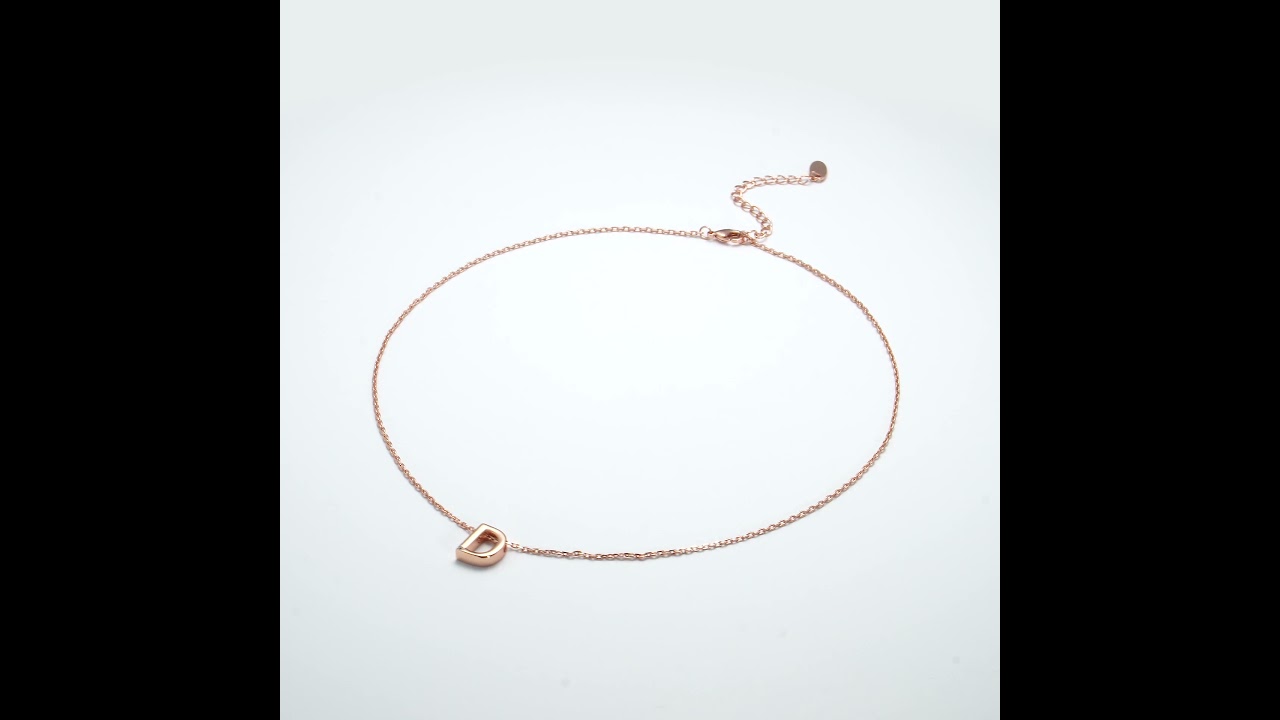 Rose Gold Initial Necklace Letter D Created with Zircondia® Crystals by Philip Jones Jewellery