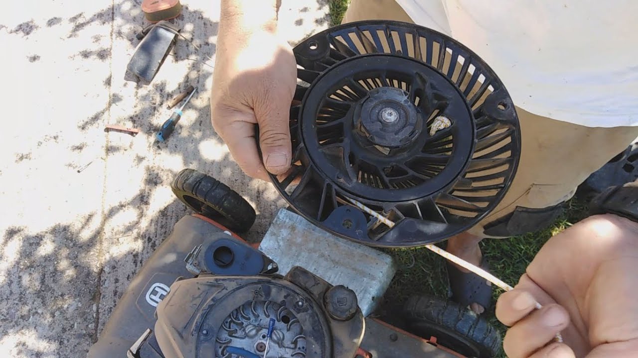 How to replace pull cord on a lawn mower - YouTube
