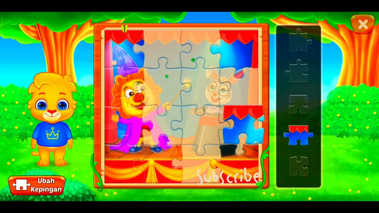 merangkai puzzle singa dan kelinci