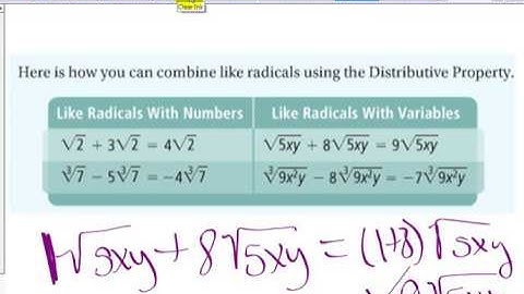 alg2:  6-3 Binomial Radical Expressions,  part 1