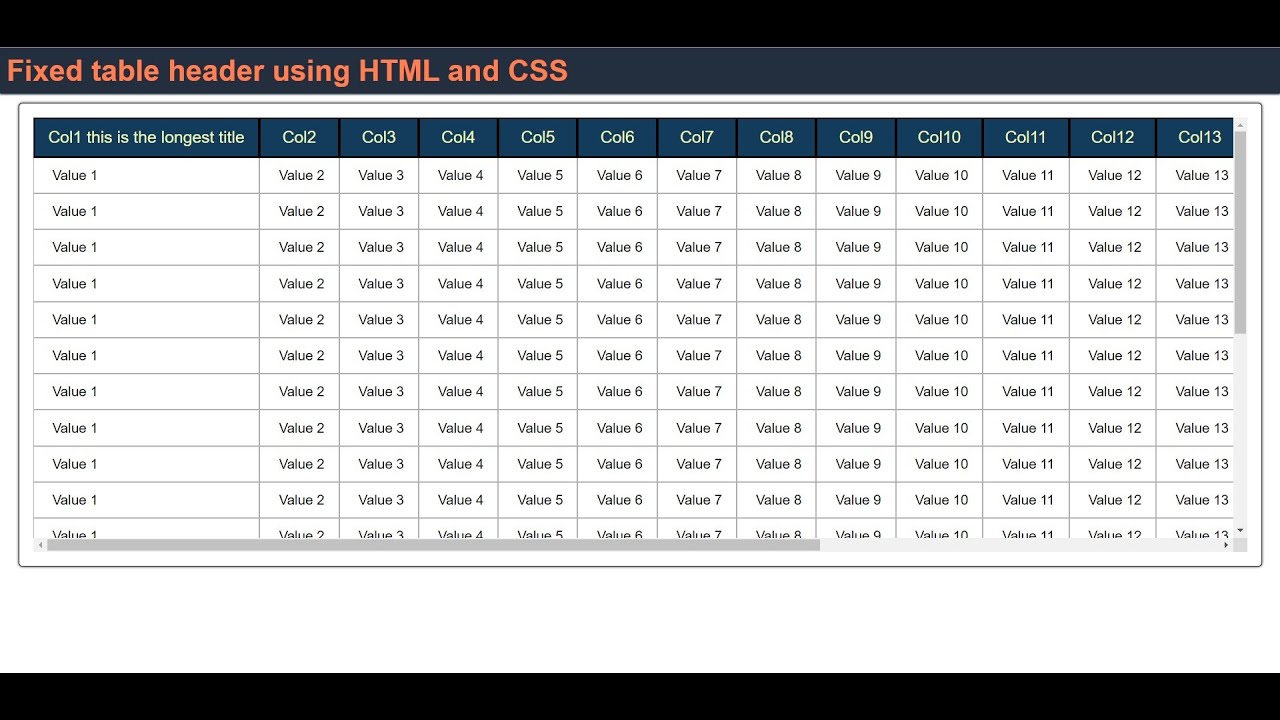 Fixed Table Header Using Html And Css With Vertical *And* Horizontal Scrollbars