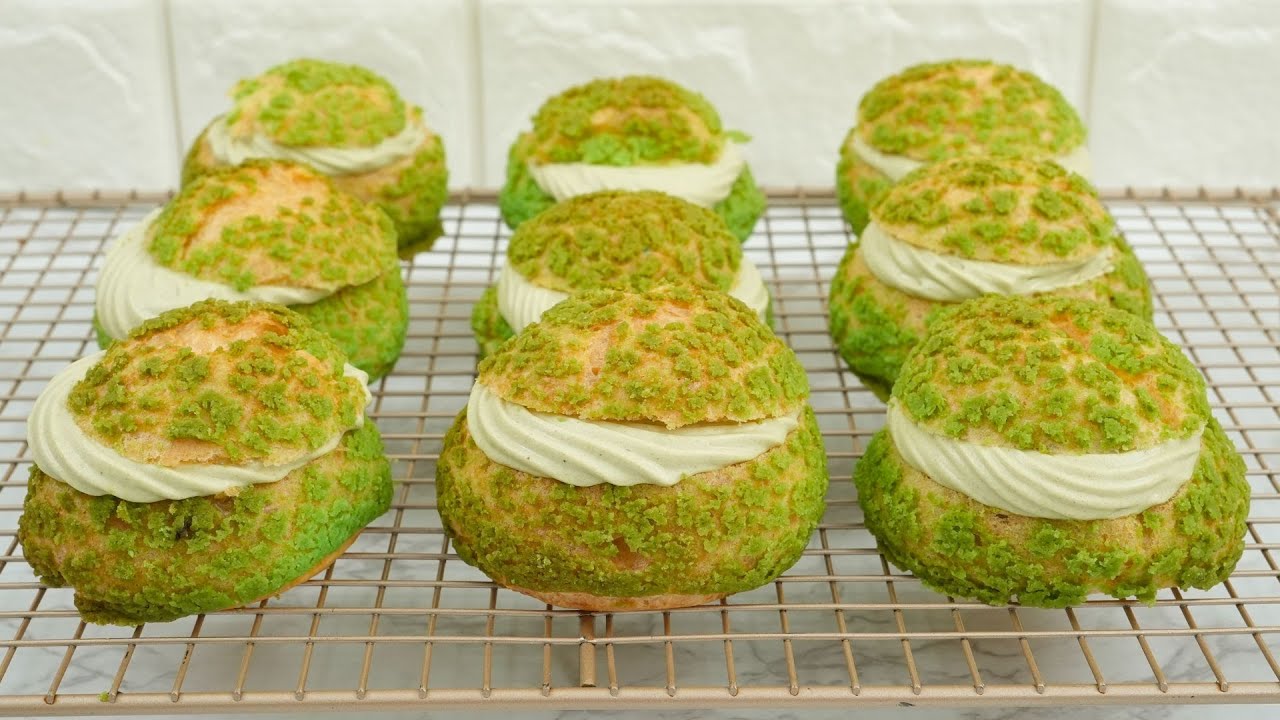 แจกสูตร ชูครีมมัทฉะ ชูครีมคุกกี้แป้งกรอบ ไส้ครีมคัสตาร์ดชาเขียวมัทฉะ