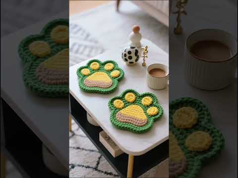 🐾 Paw Print Crochet Coaster – Cute and Cozy!