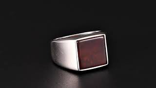 Classic Square Silver Ring with Red Agate - OTTASILVER