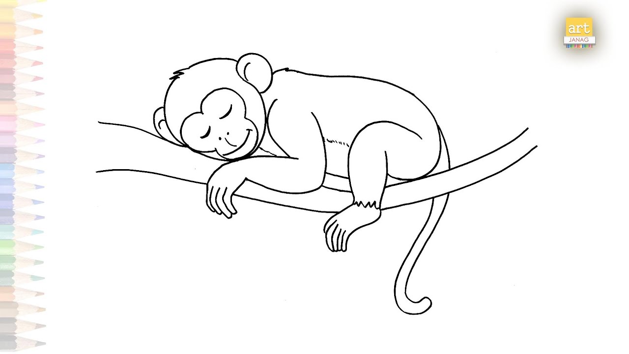 Cute monkey sleeping drawing easy | Outline sketches | How to draw A Sleeping monkey step by step