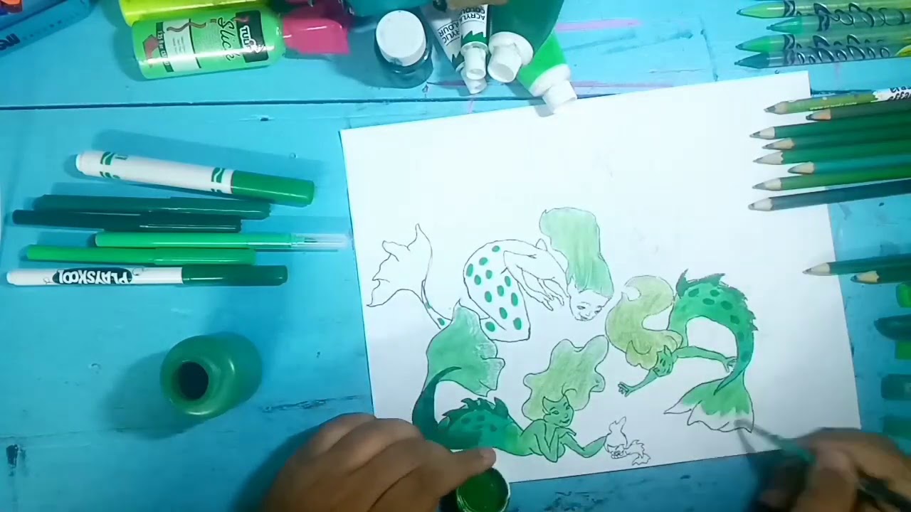 Using all GREEN art supplies I own YouTube