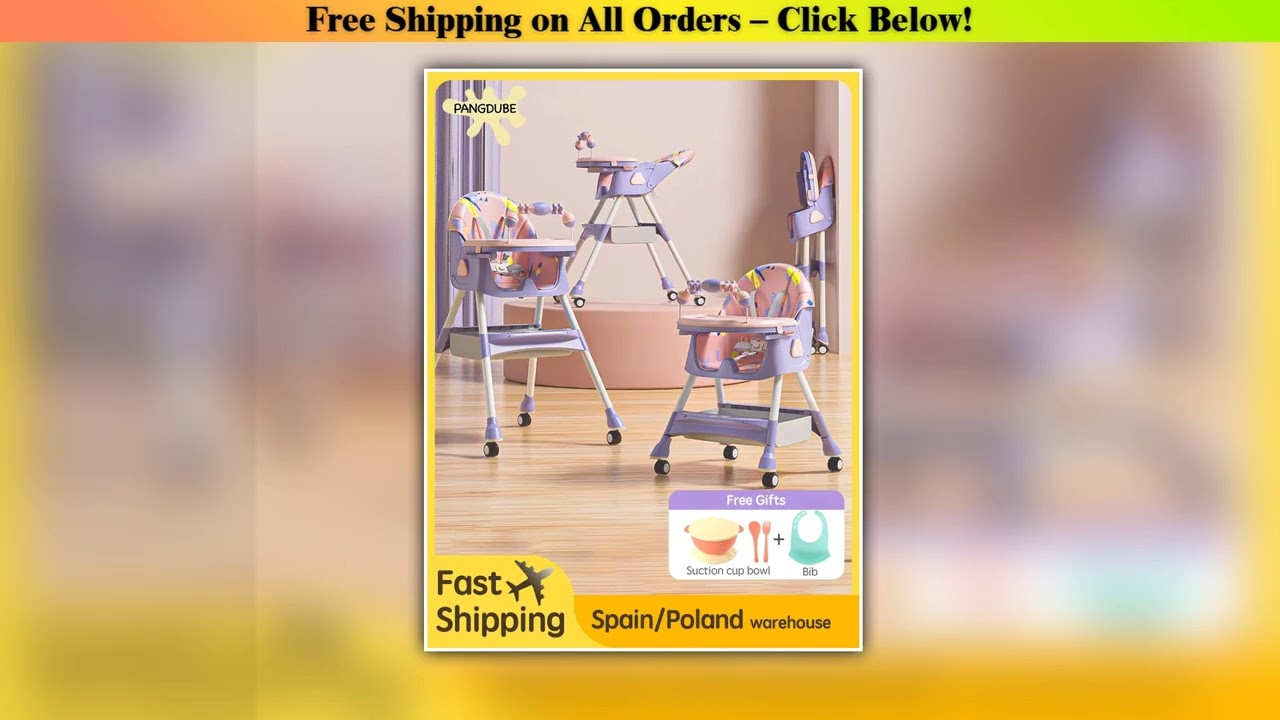 PANGDUBE 3-in-1 Baby High Chair 6M-3Y Foldable Reclining Seat with Wheels Adjustable Height Tray