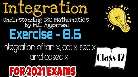 Exercise 8.6 | Integration (tan x, cot x, sec x & cosec x)| Understanding ISC Mathematics | Class 12