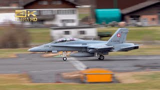 2 McDonnell Douglas F-18 Hornet Swiss Air Force J-5008 J-5238 departure at Meiringen Air Base LSMM